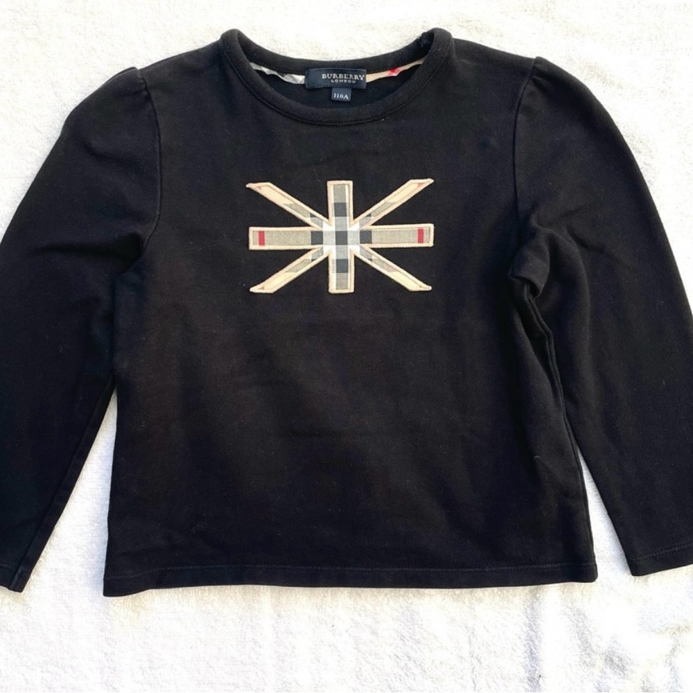 Burberry Black Long Sleeve Kids Tee with Iconic Graphic